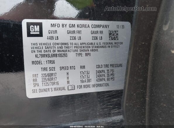 KL79MNSL6MB105293 2021 CHEVROLET TRAILBLAZER Black ძრავის განყოფილების ხედი