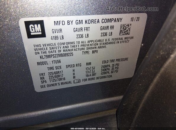KL79MPS22MB089225 2021 CHEVROLET TRAILBLAZER Gray Engine compartment view