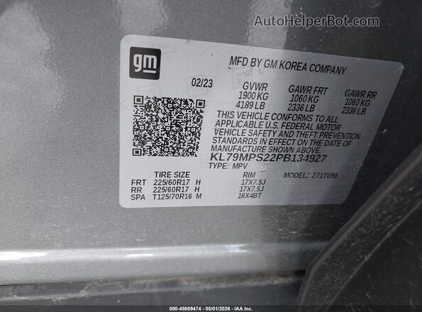 KL79MPS22PB134927 2023 CHEVROLET TRAILBLAZER Gray 
