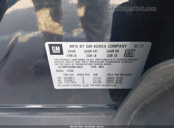 KL79MPS25MB149627 2021 CHEVROLET TRAILBLAZER Black Engine compartment view