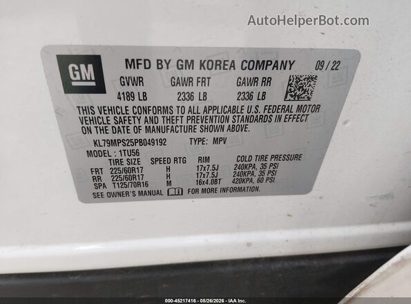 KL79MPS25PB049192 2023 CHEVROLET TRAILBLAZER White Engine compartment view