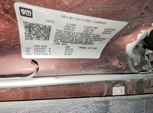 KL79MPS28PB180875 2023 CHEVROLET TRAILBLAZER Темно-бордовый Панорамный вид салона 360°