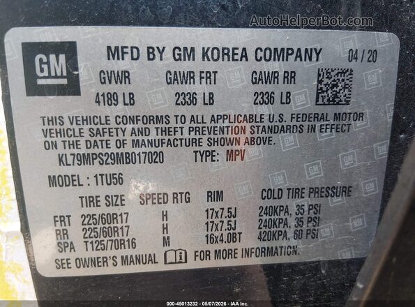 KL79MPS29MB017020 2021 CHEVROLET TRAILBLAZER Dark Blue Vista del compartimento del motor