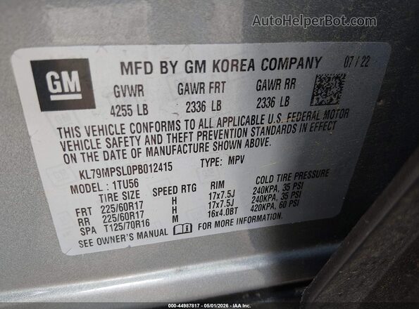 KL79MPSL0PB012415 2023 CHEVROLET TRAILBLAZER Gray Вид підкапотного простору
