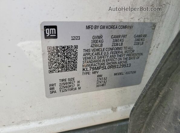 KL79MPSL0RB129513 2024 CHEVROLET TRAILBLAZER White Widok wnętrza 360 stopni