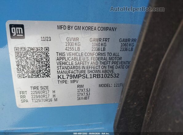 KL79MPSL1RB102532 2024 CHEVROLET TRAILBLAZER Синий Вид подкапотного пространства