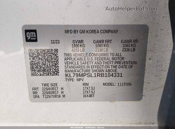 KL79MPSL1RB104331 2024 CHEVROLET TRAILBLAZER Белый Вид подкапотного пространства
