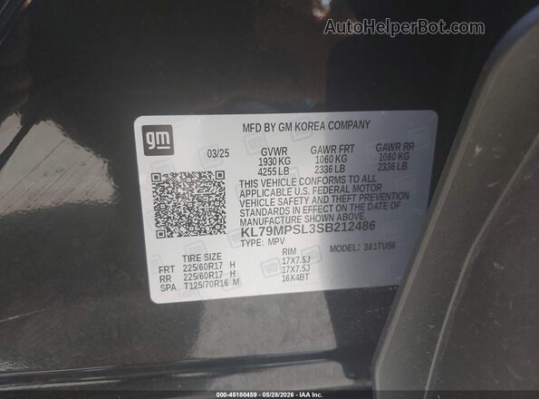KL79MPSL3SB212486 2025 CHEVROLET TRAILBLAZER Black Вид підкапотного простору