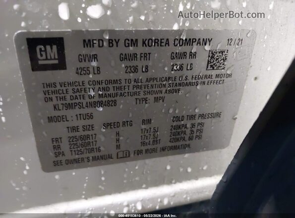 KL79MPSL4NB084828 2022 CHEVROLET TRAILBLAZER White Widok komory silnika