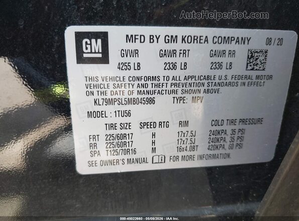 KL79MPSL5MB045986 2021 CHEVROLET TRAILBLAZER Black Вид підкапотного простору