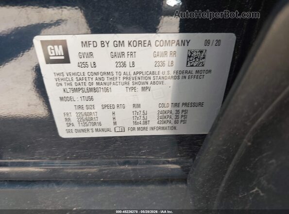 KL79MPSL6MB071061 2021 CHEVROLET TRAILBLAZER Blue Vista del compartimento del motor