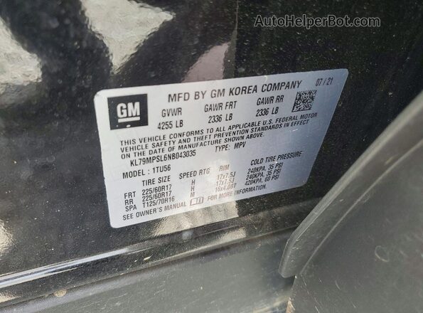 KL79MPSL6NB043035 2022 CHEVROLET TRAILBLAZER Black VIN sticker view