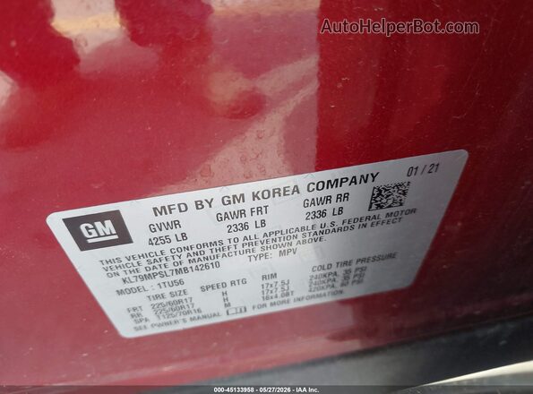 KL79MPSL7MB142610 2021 CHEVROLET TRAILBLAZER Brown Engine compartment view