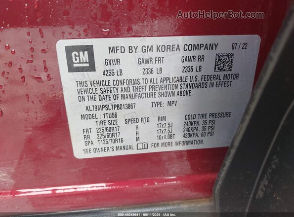 KL79MPSL7PB013867 2023 CHEVROLET TRAILBLAZER Maroon Շարժիչի բաժամունքի տեսք