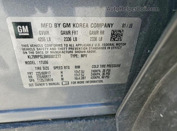 KL79MPSL9MB001277 2021 CHEVROLET TRAILBLAZER Gray 