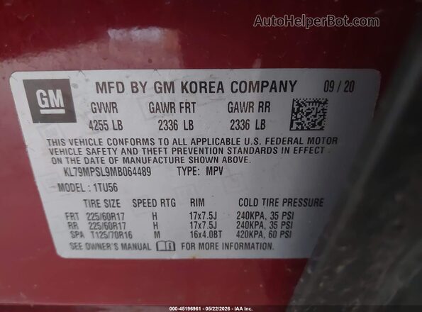 KL79MPSL9MB064489 2021 CHEVROLET TRAILBLAZER Красный Вид подкапотного пространства