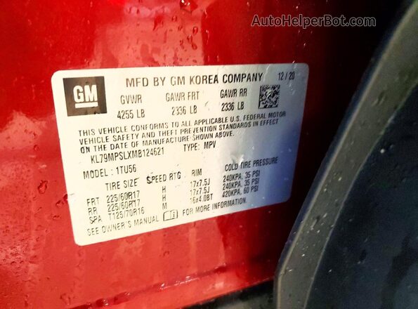 KL79MPSLXMB124621 2021 CHEVROLET TRAILBLAZER Red Панорамний вид салону 360°