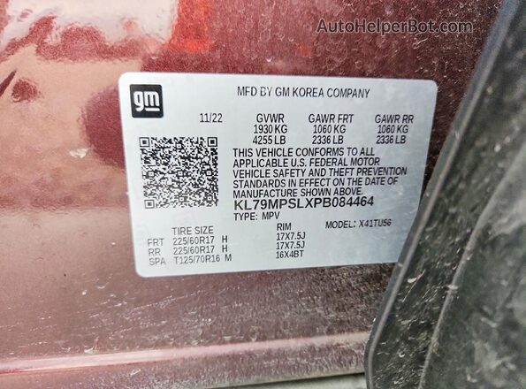 KL79MPSLXPB084464 2023 CHEVROLET TRAILBLAZER Maroon VIN կոդի պիտակի տեսք