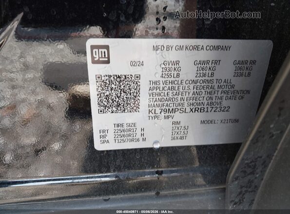 KL79MPSLXRB172322 2024 CHEVROLET TRAILBLAZER Black Vista del compartimento del motor