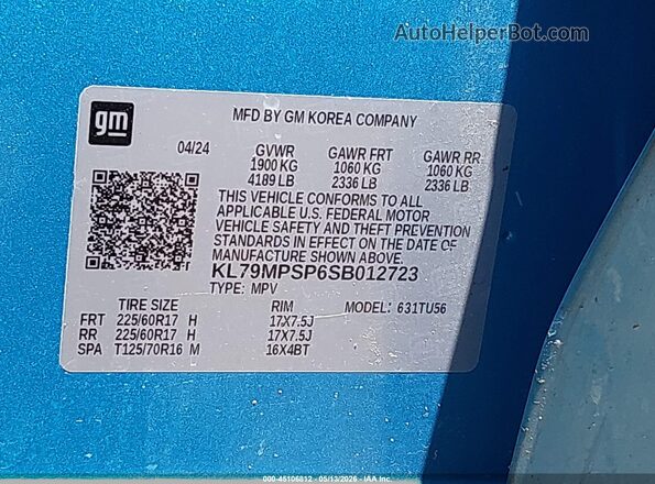 KL79MPSP6SB012723 2025 CHEVROLET TRAILBLAZER Blue Engine compartment view