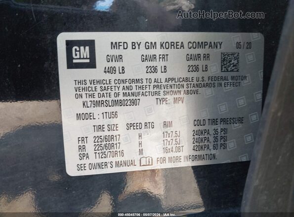 KL79MRSL0MB023907 2021 CHEVROLET TRAILBLAZER Black 