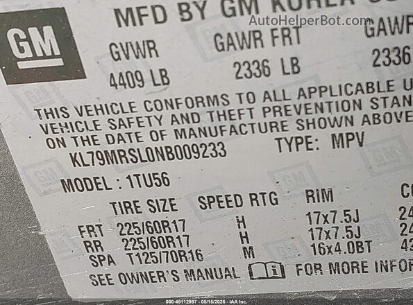KL79MRSL0NB009233 2022 CHEVROLET TRAILBLAZER Gray Widok komory silnika