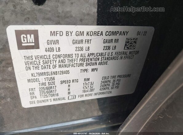 KL79MRSL6NB128405 2022 CHEVROLET TRAILBLAZER Black Вид підкапотного простору