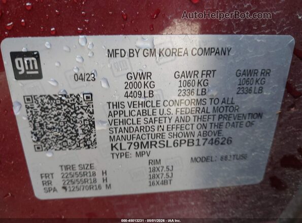 KL79MRSL6PB174626 2023 CHEVROLET TRAILBLAZER Red Vista del compartimento del motor