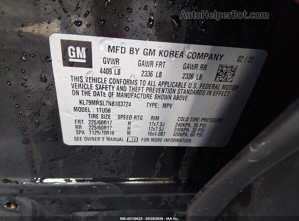 KL79MRSL7NB103724 2022 CHEVROLET TRAILBLAZER Черный Вид подкапотного пространства