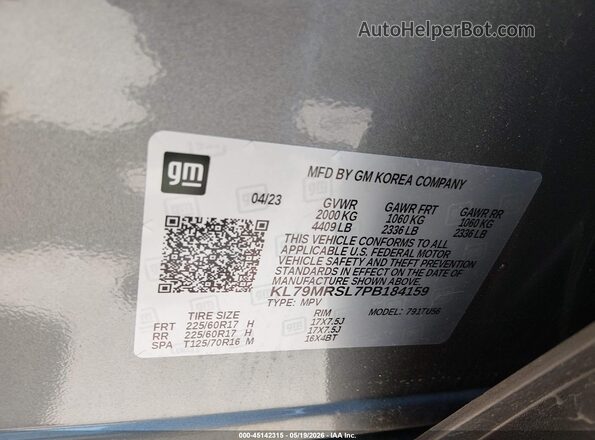KL79MRSL7PB184159 2023 CHEVROLET TRAILBLAZER Gray Engine compartment view