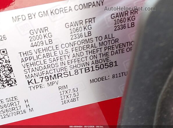 KL79MRSL8TB150581 2026 CHEVROLET TRAILBLAZER Red ძრავის განყოფილების ხედი