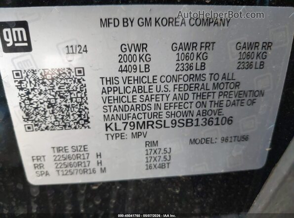KL79MRSL9SB136106 2025 CHEVROLET TRAILBLAZER Black 
