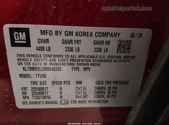 KL79MRSLXMB048393 2021 CHEVROLET TRAILBLAZER Red Widok komory silnika