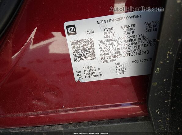 KL79MRSLXRB159243 2024 CHEVROLET TRAILBLAZER Красный Вид подкапотного пространства