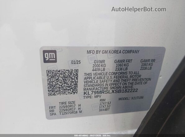 KL79MRSLXSB182222 2025 CHEVROLET TRAILBLAZER White Շարժիչի բաժամունքի տեսք