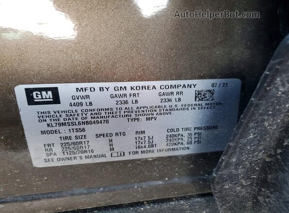 KL79MSSL6NB049470 2022 CHEVROLET TRAILBLAZER Brown 