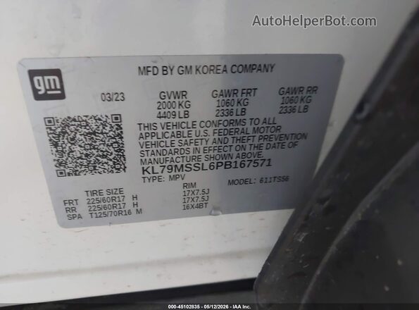 KL79MSSL6PB167571 2023 CHEVROLET TRAILBLAZER White ძრავის განყოფილების ხედი