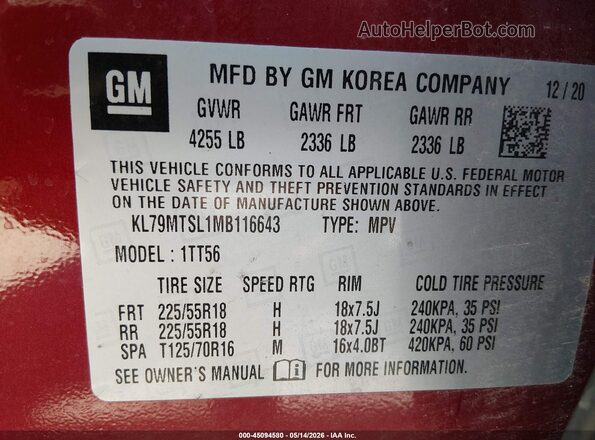 KL79MTSL1MB116643 2021 CHEVROLET TRAILBLAZER Red ძრავის განყოფილების ხედი