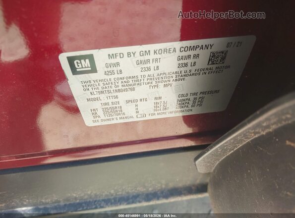 KL79MTSL1NB049768 2022 CHEVROLET TRAILBLAZER Red Շարժիչի բաժամունքի տեսք
