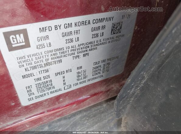 KL79MTSL1NB078199 2022 CHEVROLET TRAILBLAZER Red Вид підкапотного простору