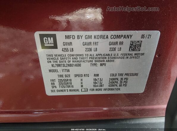 KL79MTSL2NB014690 2022 CHEVROLET TRAILBLAZER Red Engine compartment view