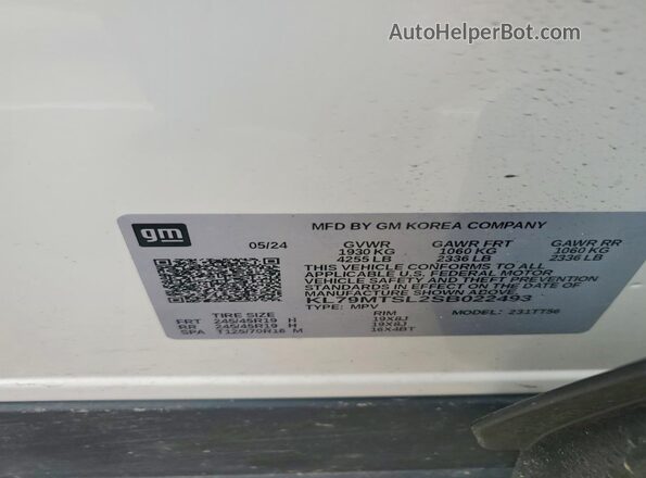 KL79MTSL2SB022493 2025 CHEVROLET TRAILBLAZER White VIN sticker view