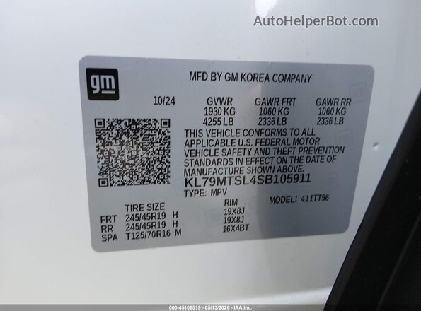 KL79MTSL4SB105911 2025 CHEVROLET TRAILBLAZER White Engine compartment view