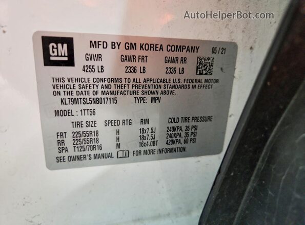 KL79MTSL5NB017115 2022 CHEVROLET TRAILBLAZER White 