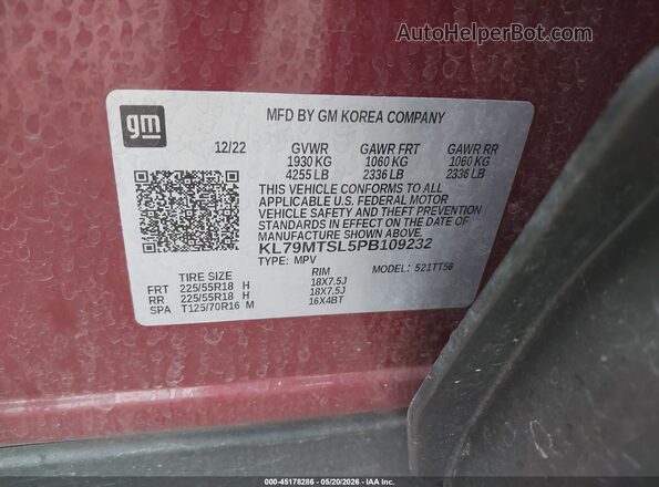 KL79MTSL5PB109232 2023 CHEVROLET TRAILBLAZER Red Engine compartment view