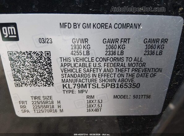 KL79MTSL5PB165350 2023 CHEVROLET TRAILBLAZER Black Engine compartment view