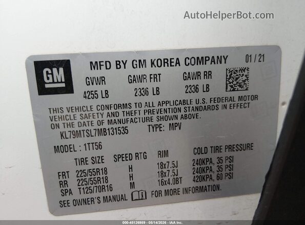 KL79MTSL7MB131535 2021 CHEVROLET TRAILBLAZER White Widok komory silnika