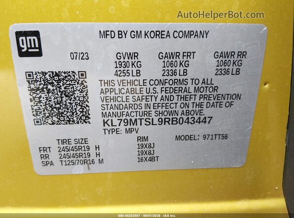 KL79MTSL9RB043447 2024 CHEVROLET TRAILBLAZER Yellow Engine compartment view