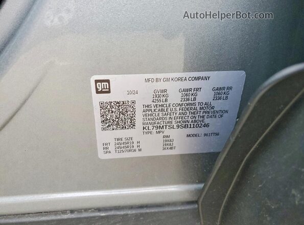 KL79MTSL9SB110246 2025 CHEVROLET TRAILBLAZER Silver VIN sticker view
