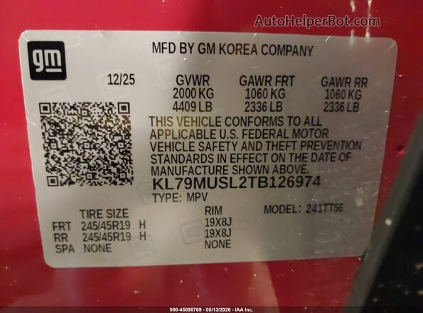 KL79MUSL2TB126974 2026 CHEVROLET TRAILBLAZER Red Engine compartment view